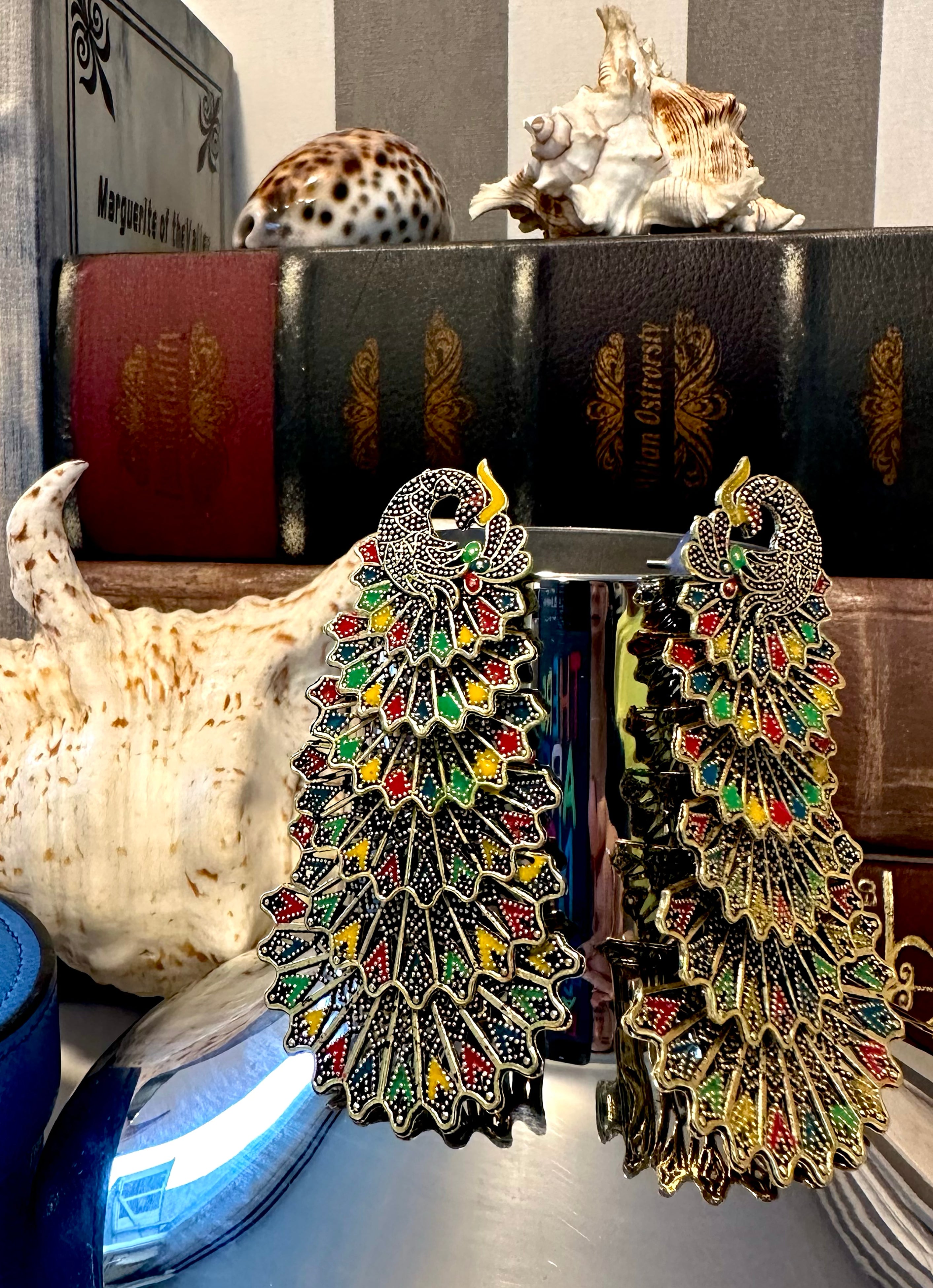 GOLD PEACOCK EARRINGS