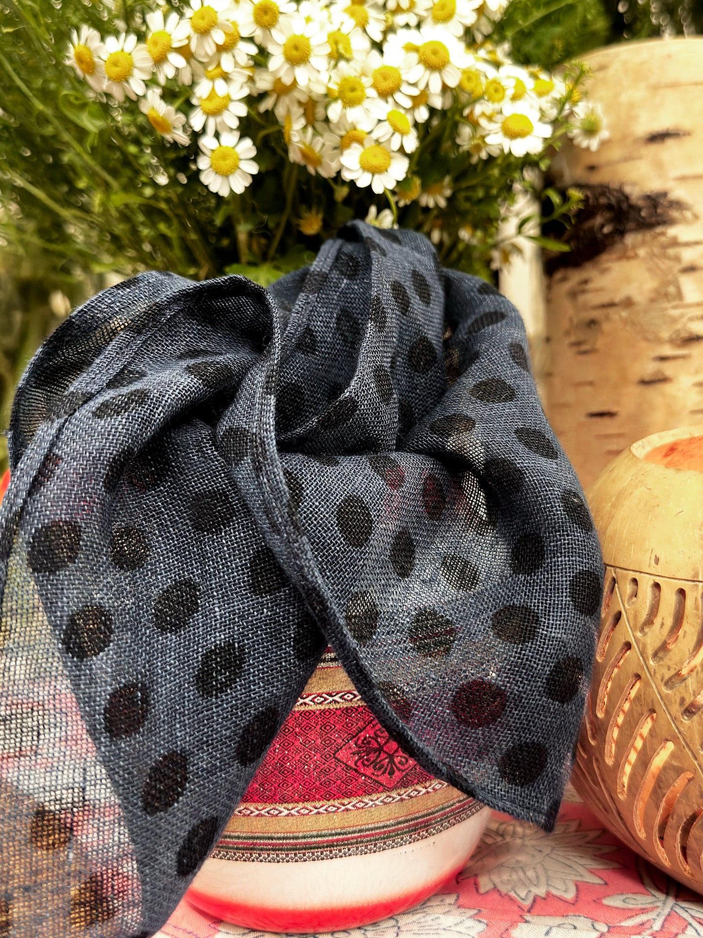 ASCOT / CRAVAT - NAVY BLACK POLKA DOT