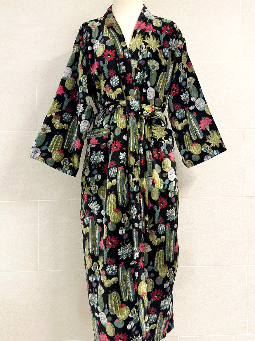 BLACK CACTUS VELVET ROBE
