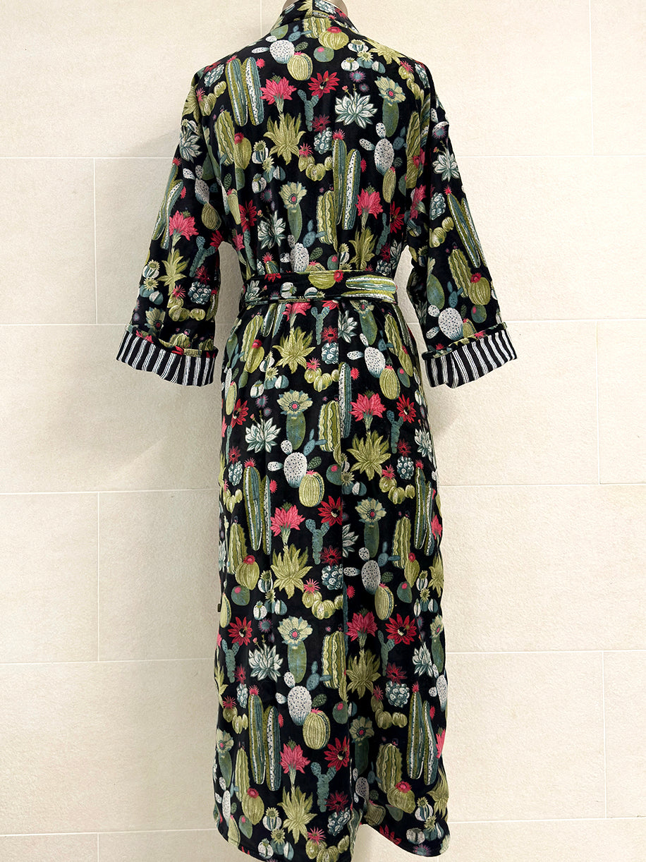 BLACK CACTUS VELVET ROBE