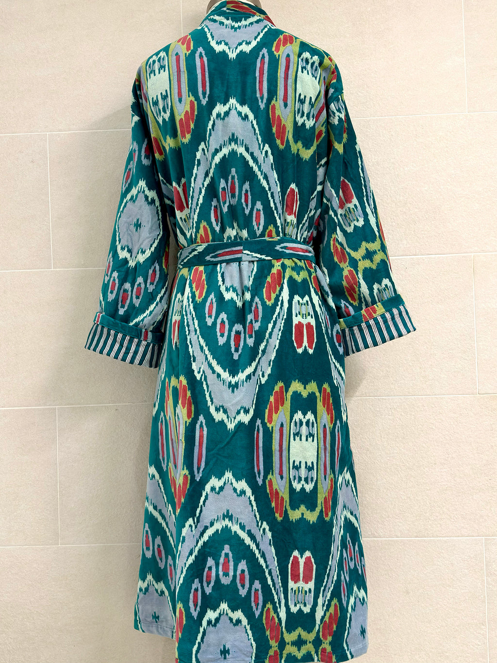 TURQUOISE IKAT LONG VELVET ROBE