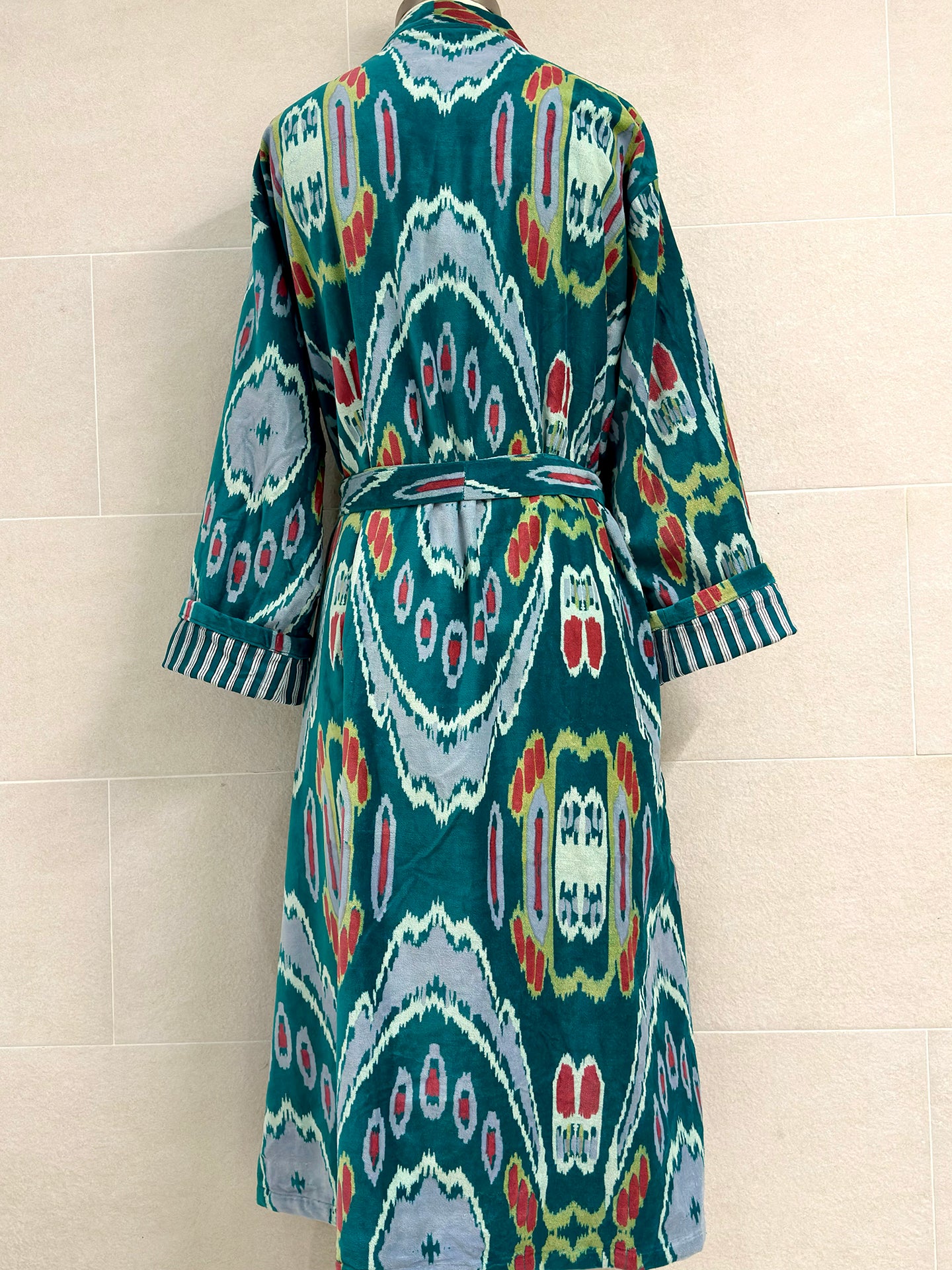 TURQUOISE IKAT LONG VELVET ROBE