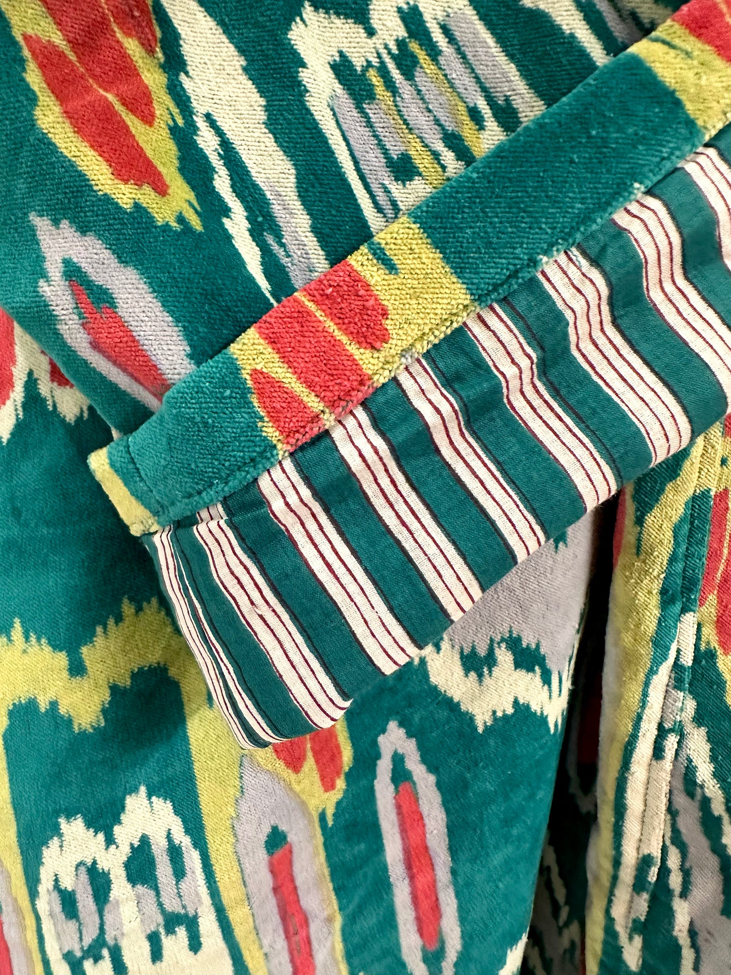 TURQUOISE IKAT LONG VELVET ROBE