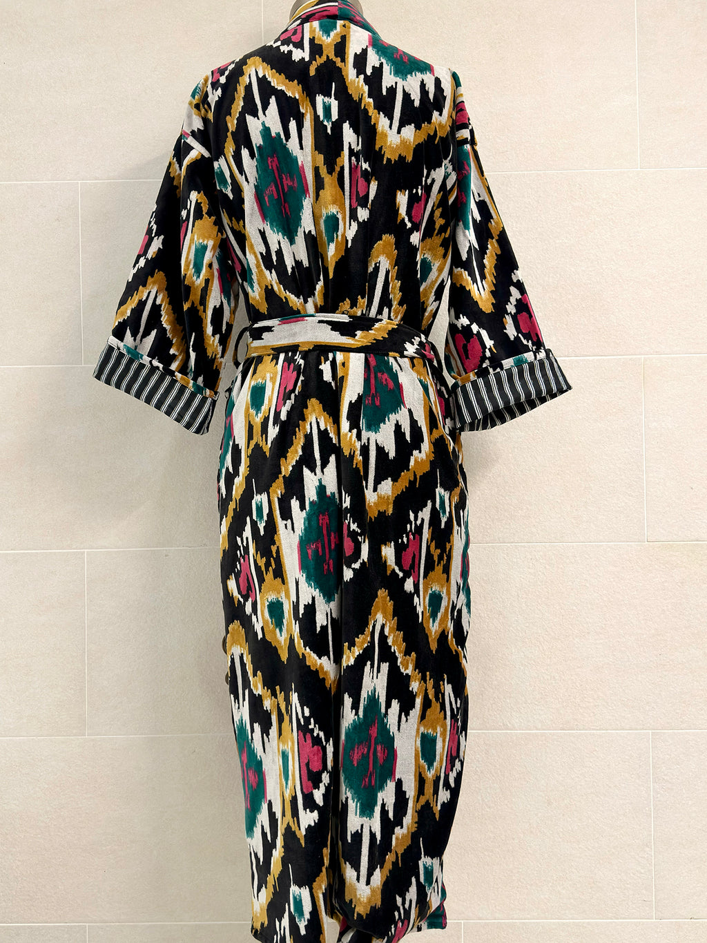 BLACK IKAT LONG VELVET ROBE