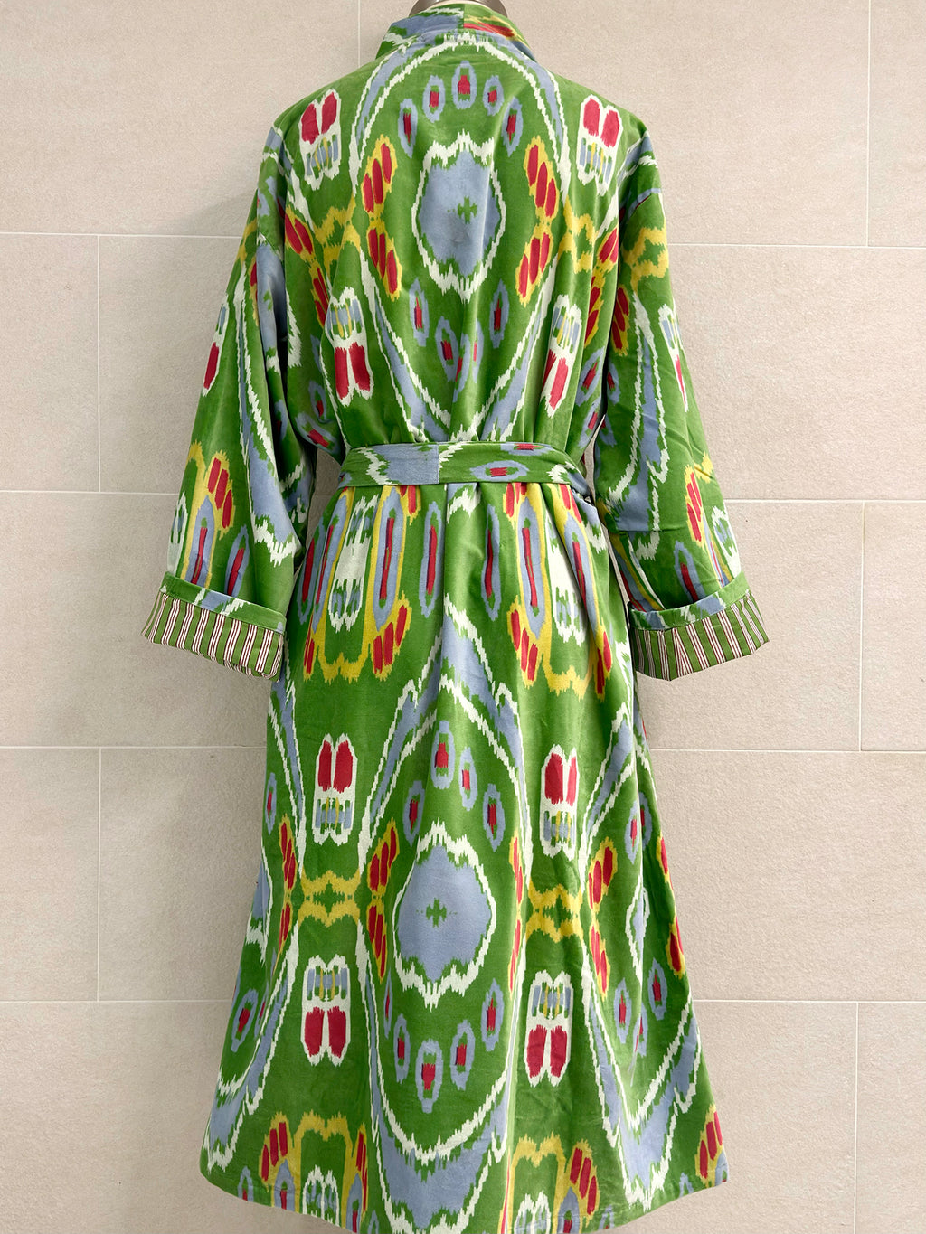 LIGHT GREEN IKAT LONG VELVET ROBE