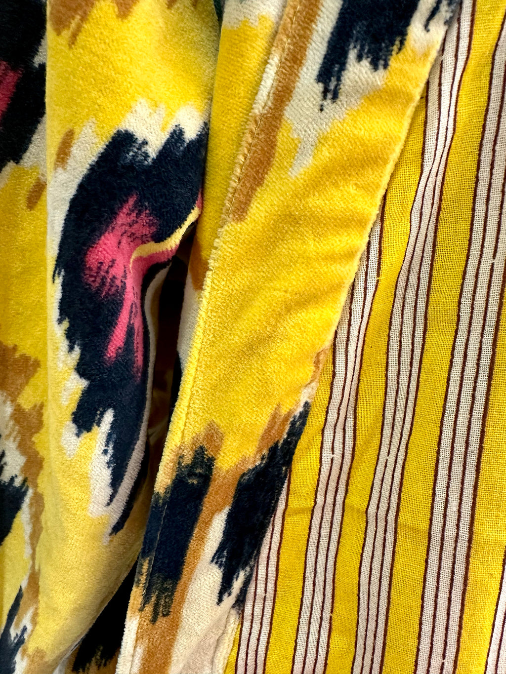 YELLOW IKAT MID LENGTH VELVET ROBE