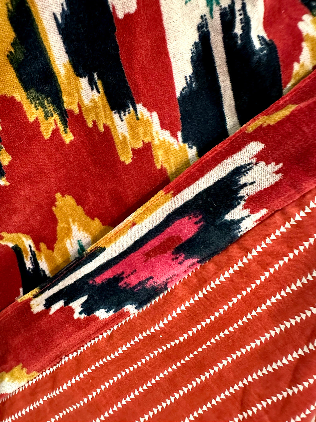 RED IKAT MID LENGTH VELVET ROBE