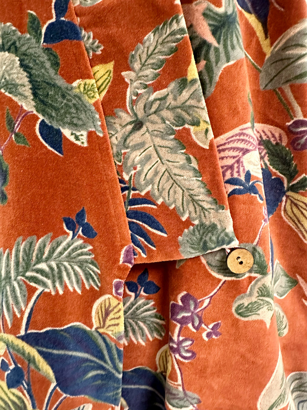 BURNT ORANGE FLORAL MID LENGTH VELVET ROBE