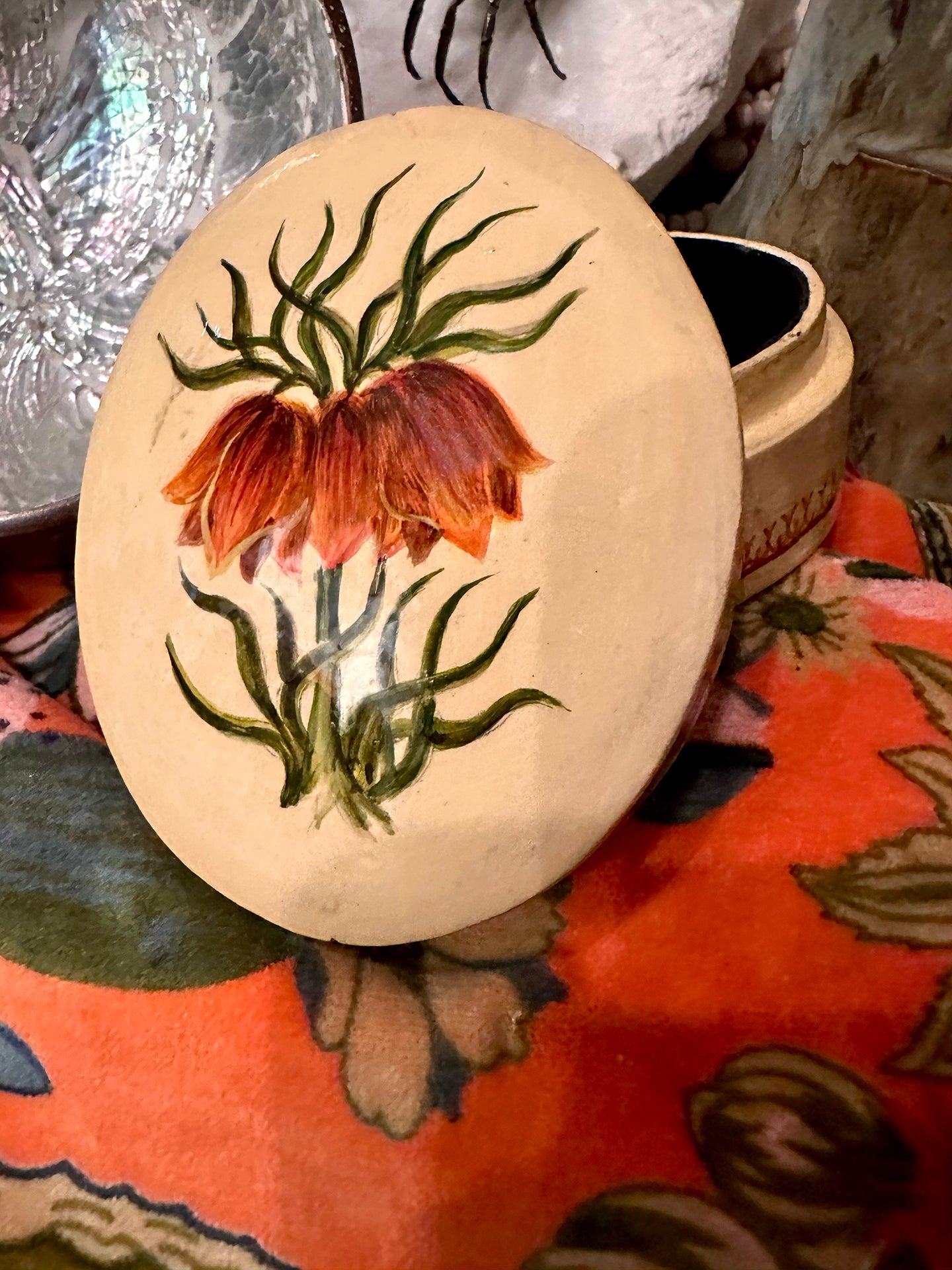 KASHMIR PAPIER MACHE BOX - ORANGE TULIP