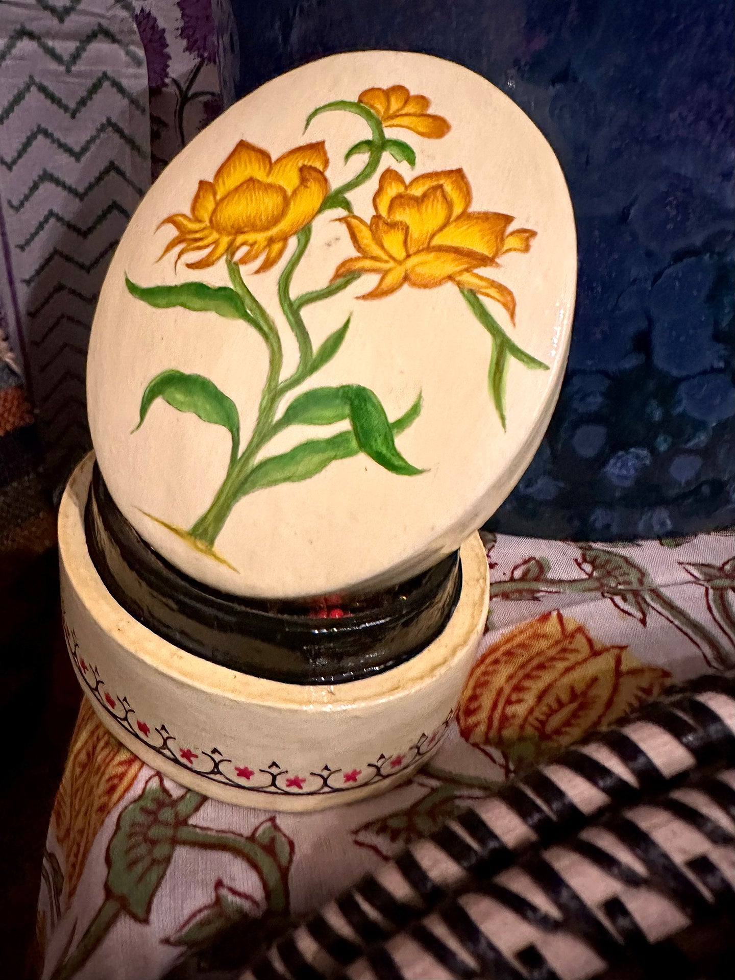 KASHMIR PAPIER MACHE BOX - YELLOW SUNFLOWER