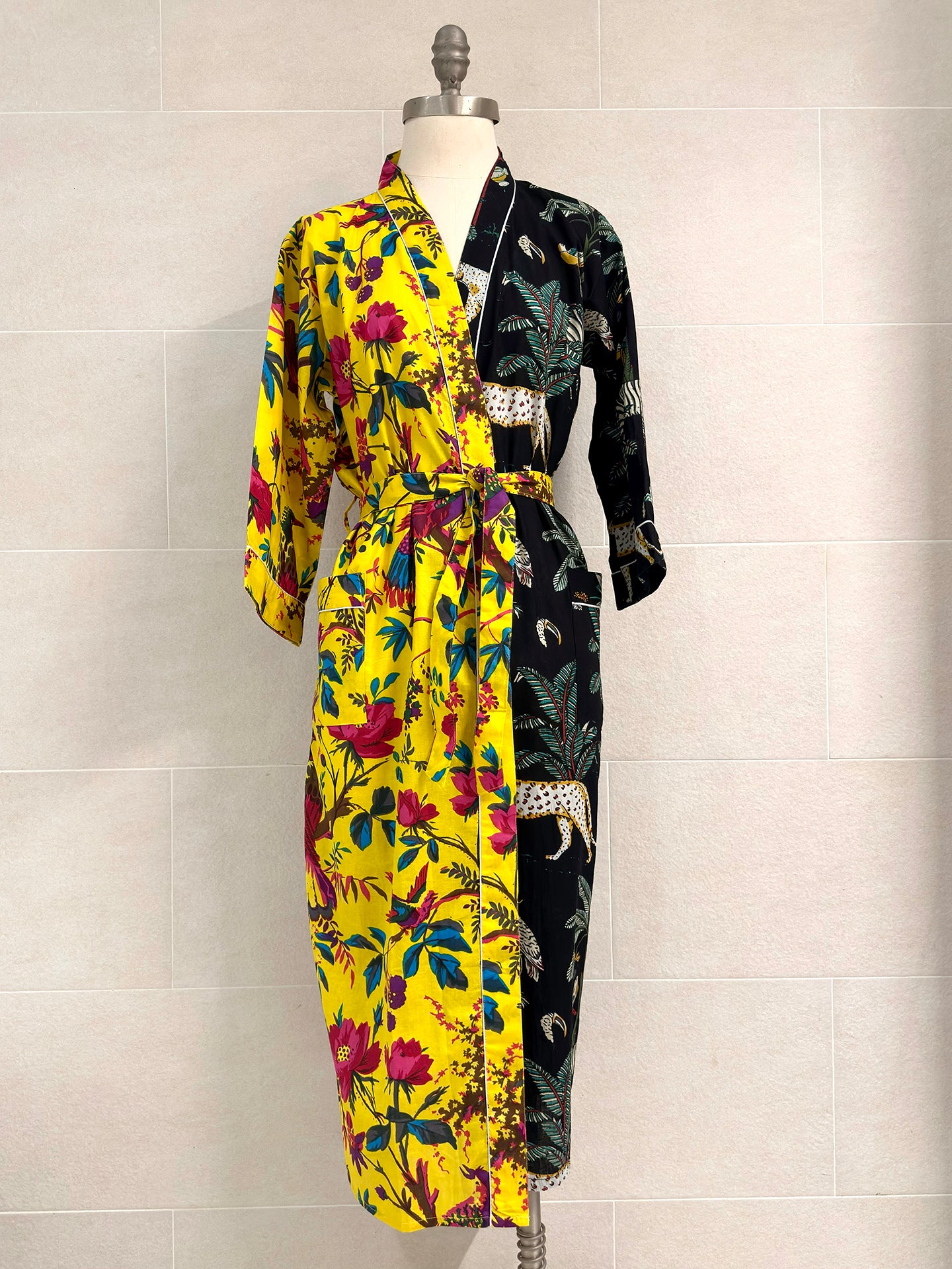 YELLOW BLACK COMBO COTTON ROBE