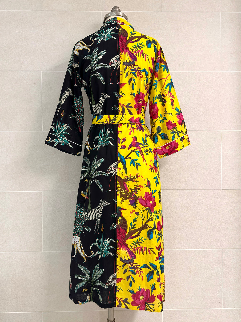 YELLOW BLACK COMBO COTTON ROBE