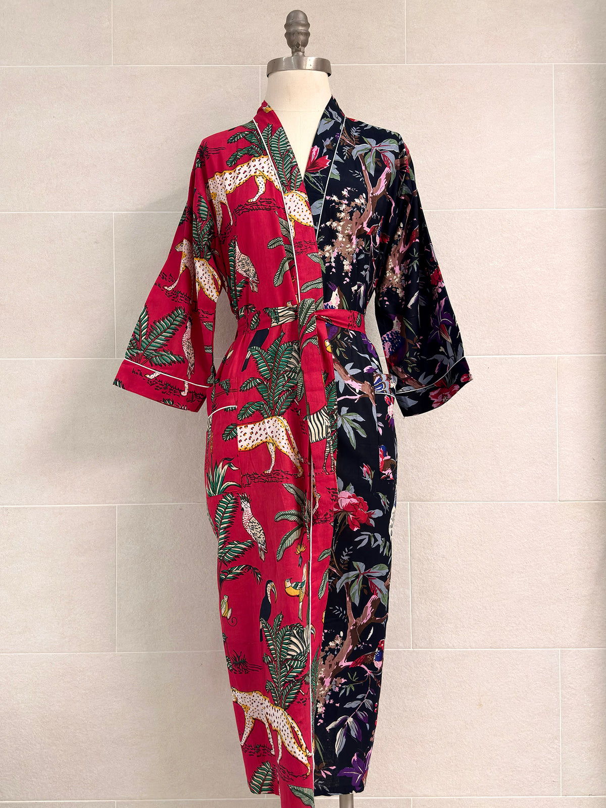 RED NAVY COMBO COTTON ROBE – Shades Of Kaizen
