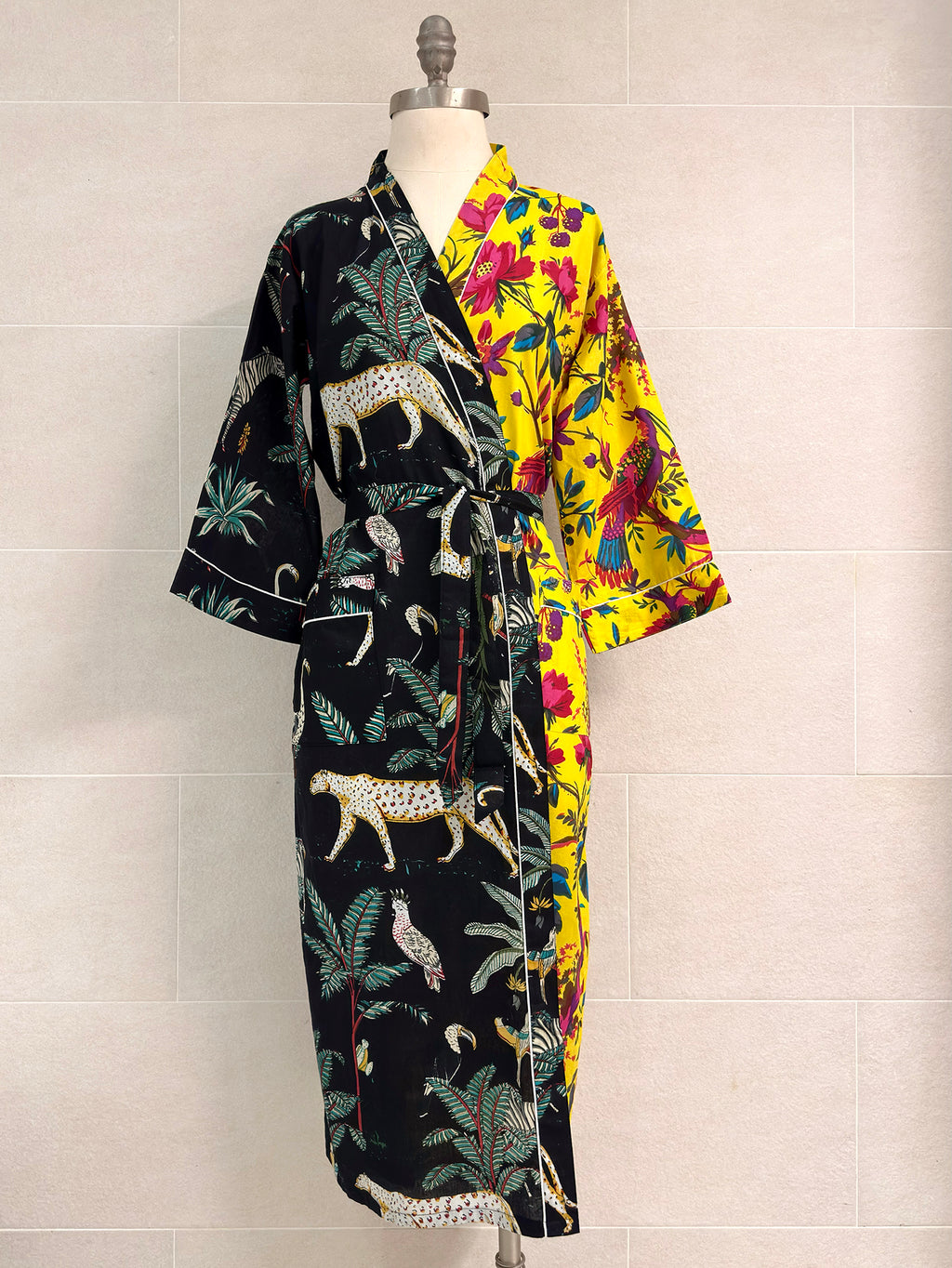 BLACK YELLOW COMBO COTTON ROBE